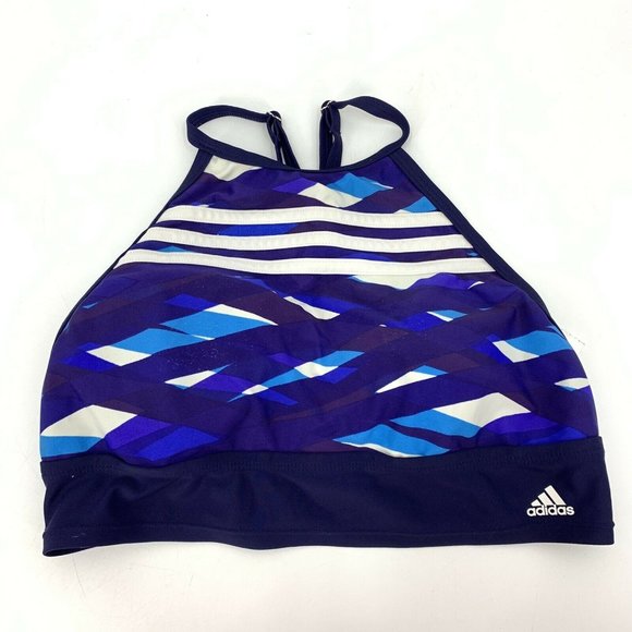 adidas Other - Adidas High Neck Bikini Swim Top Blue White Stripes Racerback Womens L